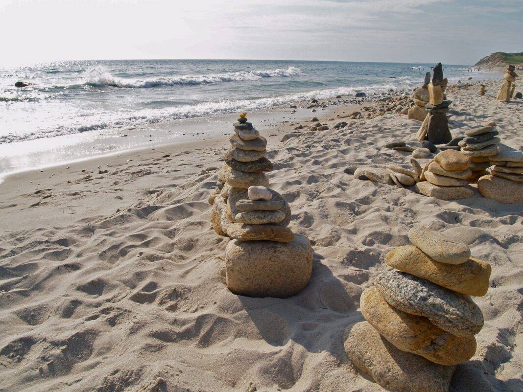 Cairns on the beach in Aquinnah, Mass.