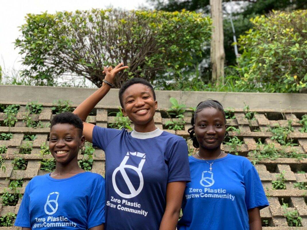 Toluwalase Abiona with two of her volunteers.