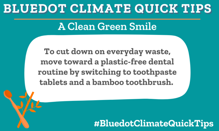 Climate Quick Tip: A Clean Green Smile To cut down on everyday waste, move toward a plastic-free dental routine by switching to toothpaste tablets and a bamboo toothbrush. Toothpaste tablets and bamboo toothbrushes are great plastic-free alternatives to everyday products.