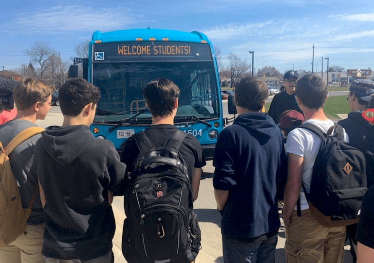 Dan Hendry provides bus transit education and etiquette for students in Kingston, Ontario. — Photo Courtesy of Limestone District School Board